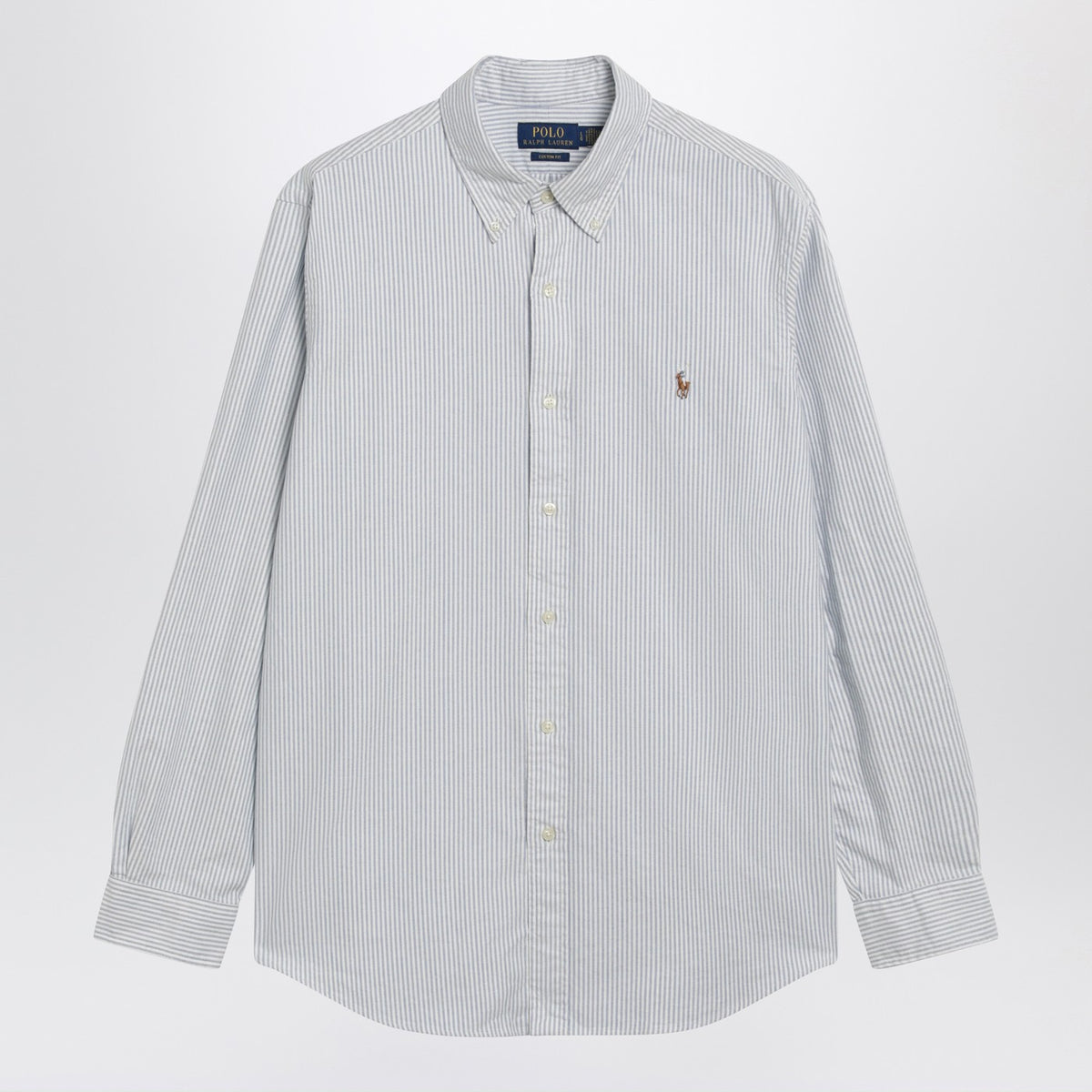 Polo ポロ ラルフローレン ライトブルー/ホワイト ストライプ オックスフォード シャツ カスタム フィット - Image 2