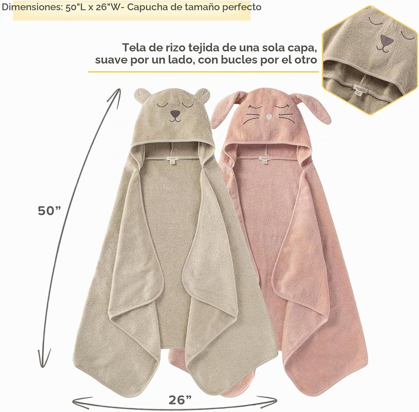 Burt's Bees Baby Toallas de algodón orgánico con capucha para niños pequeños, artículos esenciales de baño unisex, toalla suave para guardería para niños