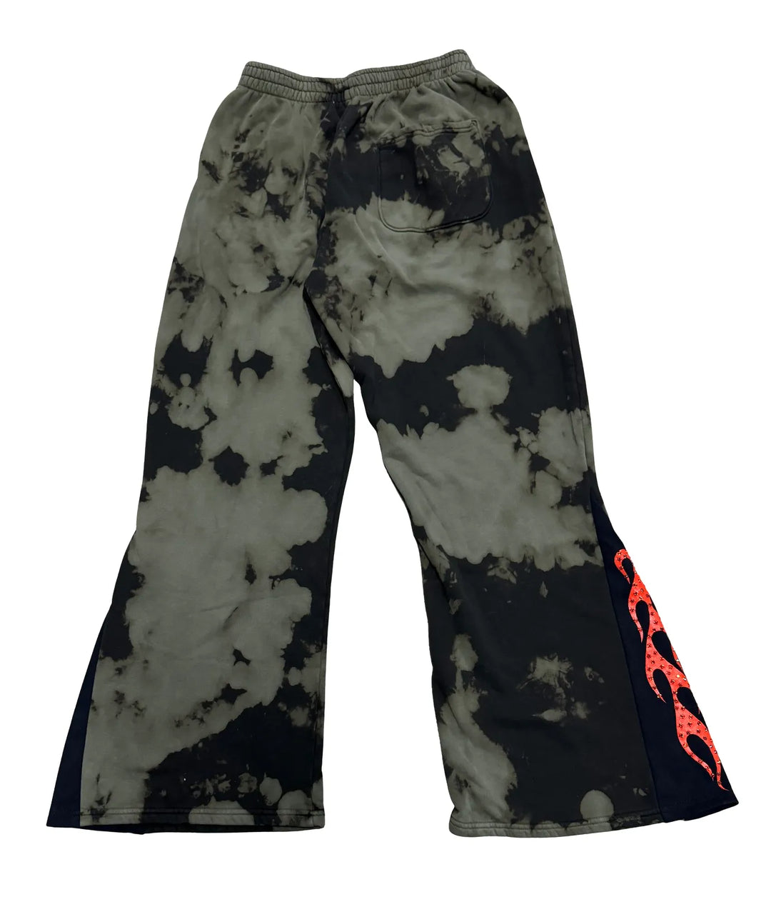 BOSSI 'RED FLAME' BLEACHED RHINESTONE FLARE SWEATPANTS