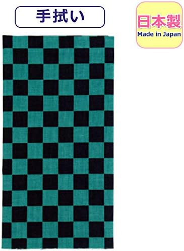 Green Checkered Tenugui Japanese Pattern Demon Printed Tenugui Pattern Cute Cool Green Made in Japan (Green Checkered Approx. 13.0 x 35.4 inches (33 x 90 cm)