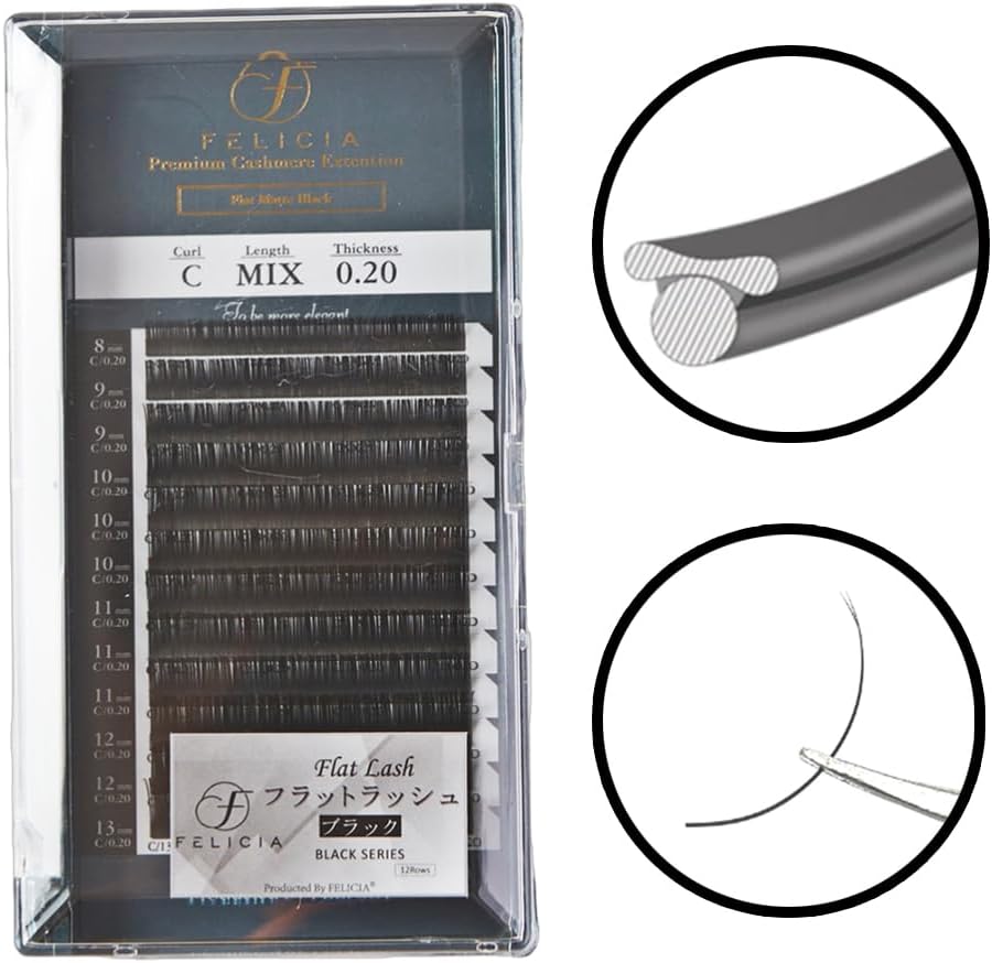 FELICIA Flat Matte Lash Extensions, Ultra Soft, Single, Matsueku, Eyelash, C Curl, 0.20 Thick, 0.3 - 0.5 inches (8 - 13 mm), Mixed