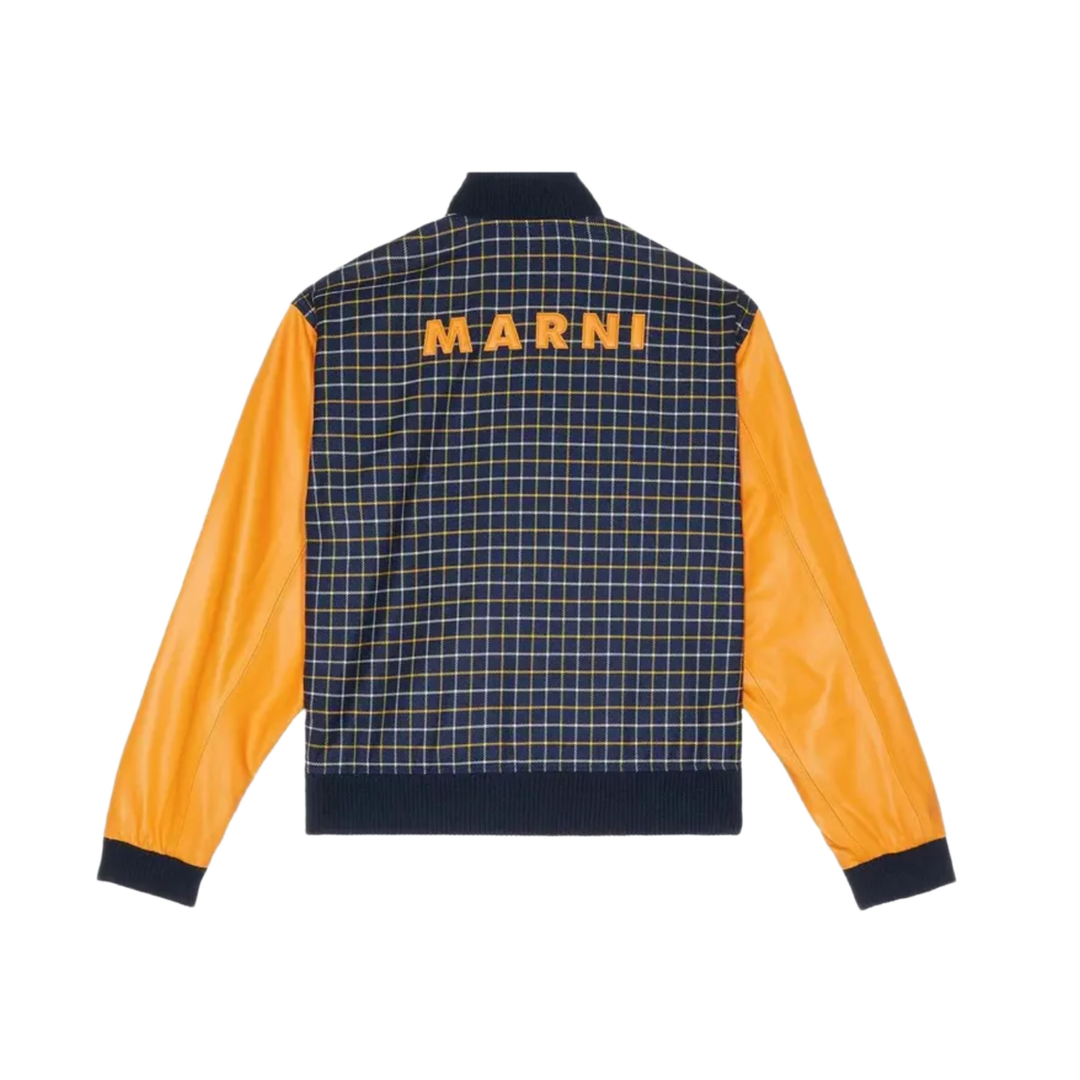 MARNI 'NAVY/ORANGE' CHECKERED VARSITY JACKET