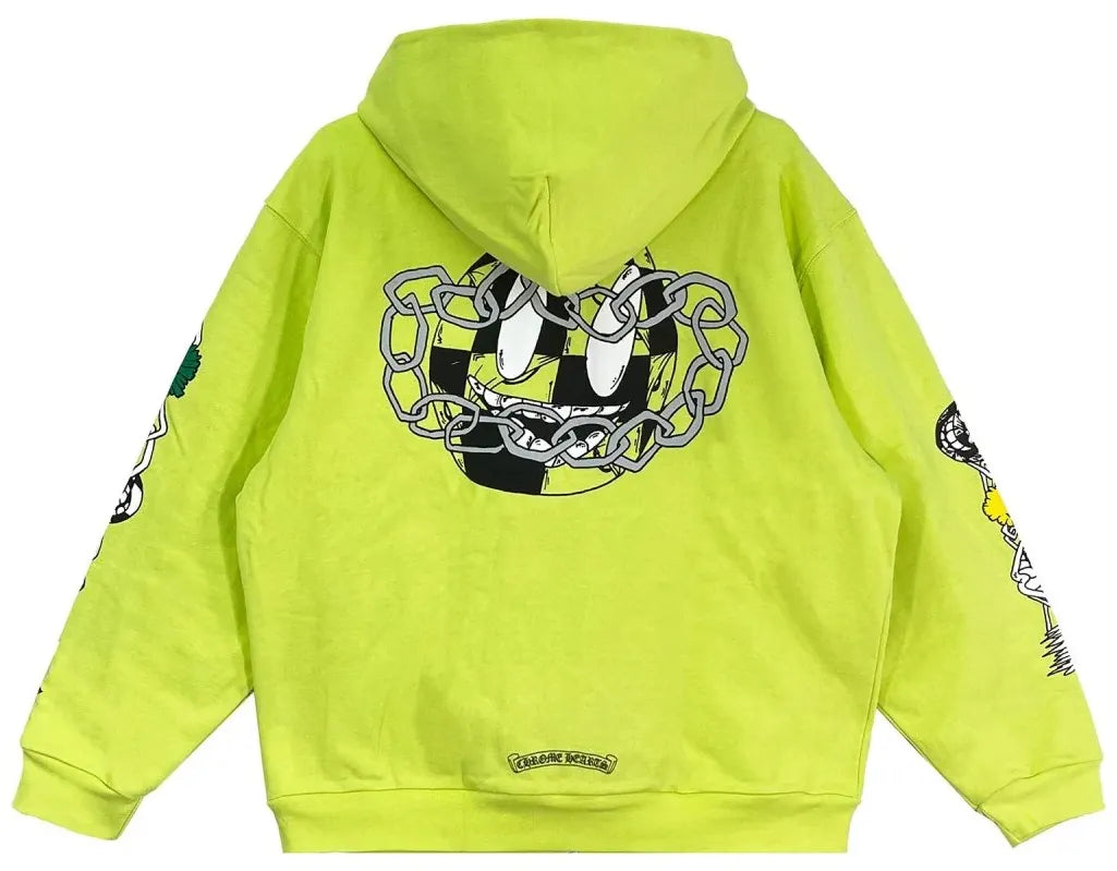 CHROME HEARTS MATTY BOY 'LINK' LIME ZIP UP HOODIE