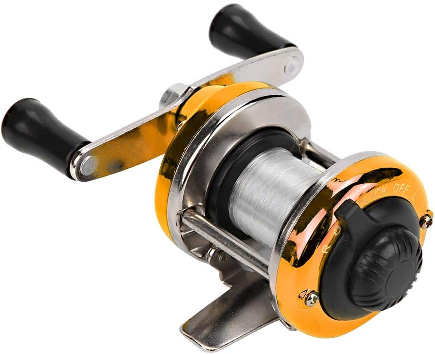 Fishing Wheel Spinning Reel, Small Size, Lightweight, Stainless Steel Material (3.6 oz (108 g), Gold Color; Left & Right Interchangeable Handle, Magnetic Brake Bearing, Hardness Enhanced, Accuracy,