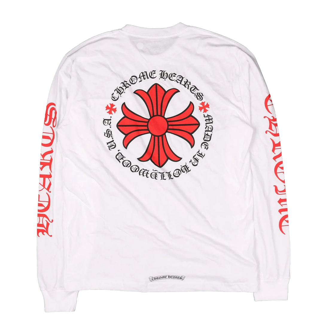 CHROME HEARTS 'RED PLUS CROSS' HOLLYWOOD WHITE LONGSLEEVE TEE