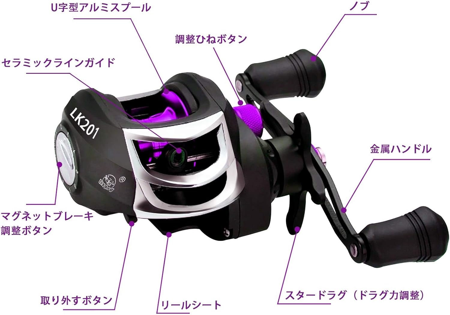 Bait Reel, Saltwater Fishing, Freshwater Fishing, Magnetic Brake, 7.2:1 Gear Ratio, 17+1BB, Maximum Drag Force, 17.6 lbs (8 kg), Bass Fishing, Fishing Reel, Lightweight, Left/Right Handle (Left