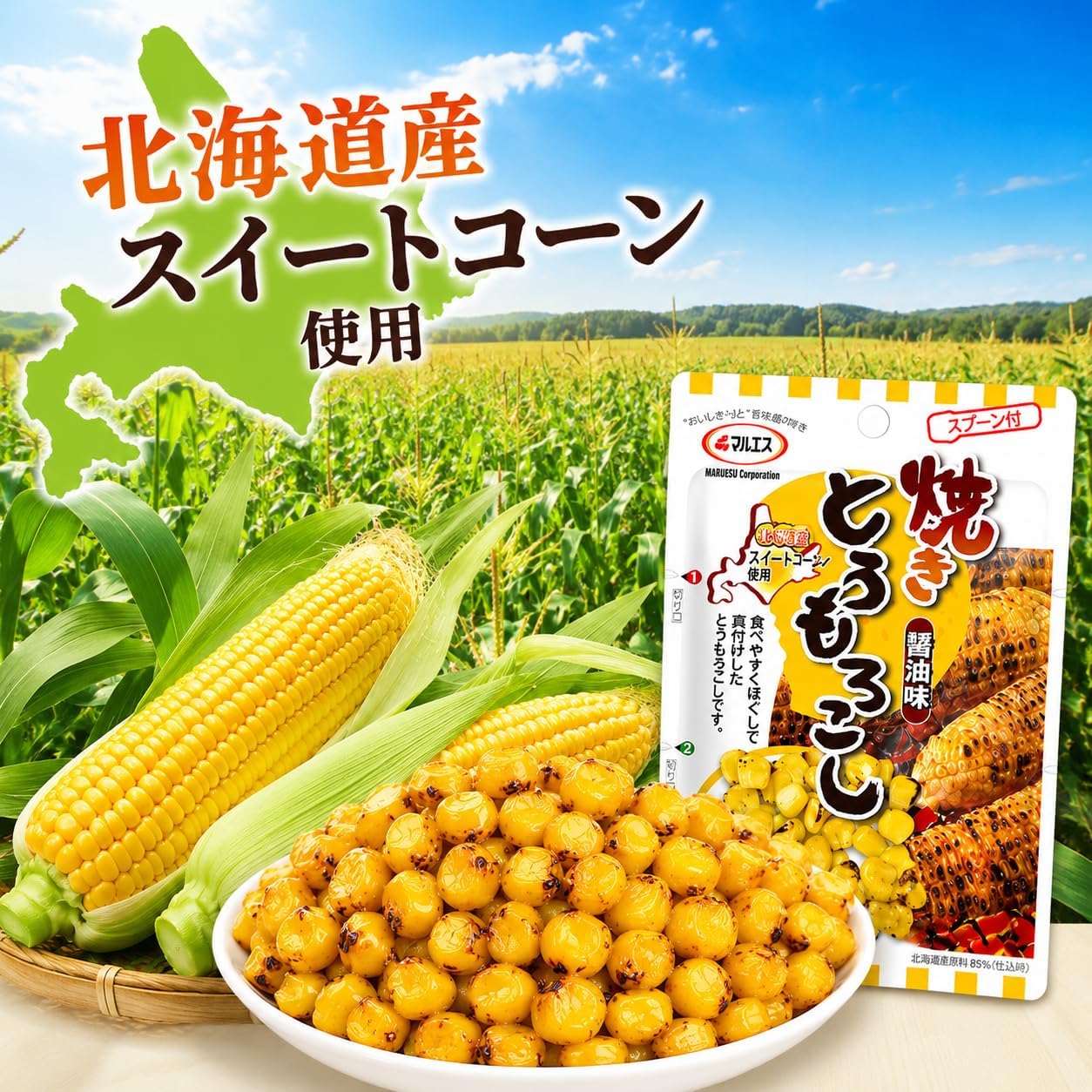 【北海道土産】焼きとうもろこし 醤油味 40ｇ × 4袋セット｜北海道産スイートコーン使用｜個包装 スプーン付 おつまみ おやつ お取り寄せグルメ ポスト投函