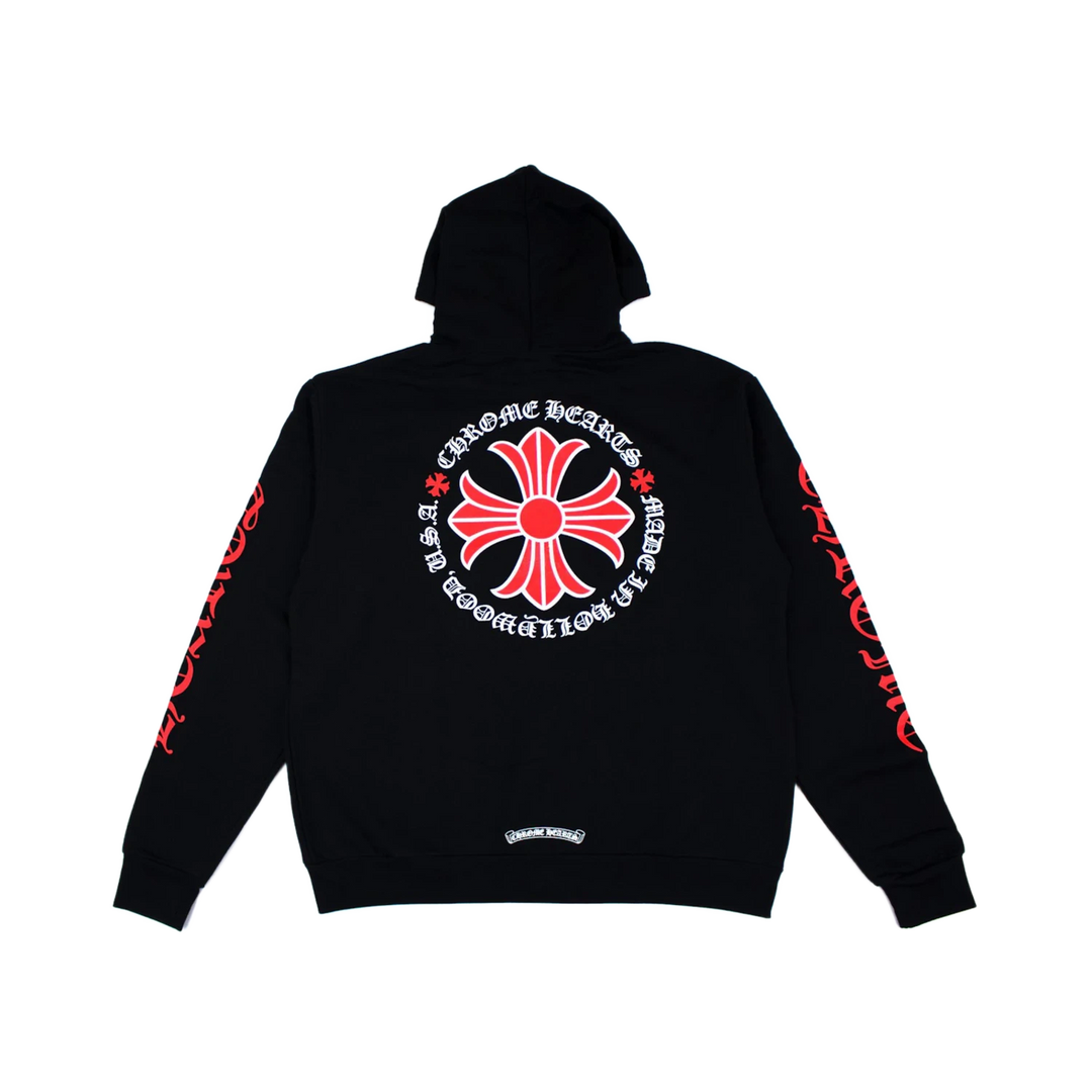 CHROME HEARTS MADE IN HOLLYWOOD PLUS CROSS ZIP UP HOODIE BLACK/RED