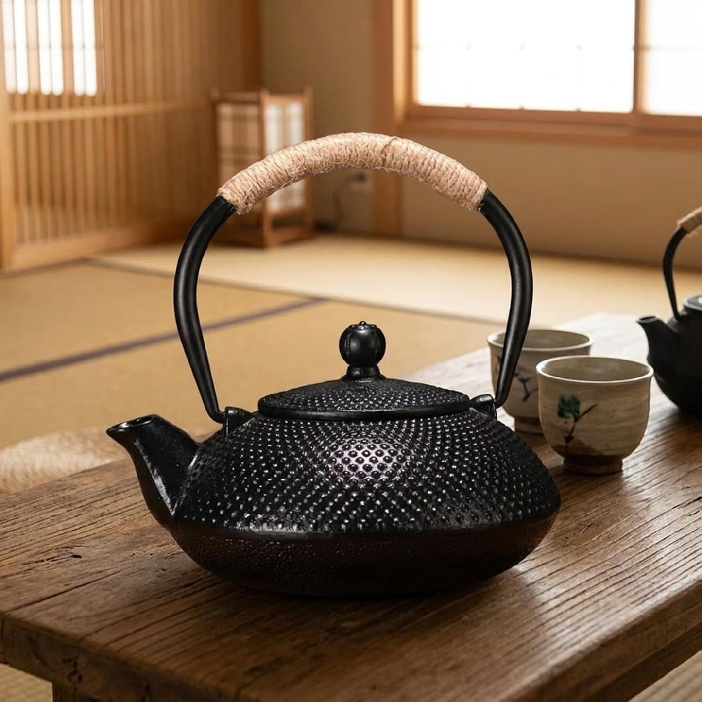 鉄瓶 電磁調理器対応 直火可 アラレ文様 やかん 急須 自宅のお茶時間 キャンプ 各種祝いのギフトに適した 和風デザイン 伝統工芸品 鋳物 茶道用 (500ml,A)