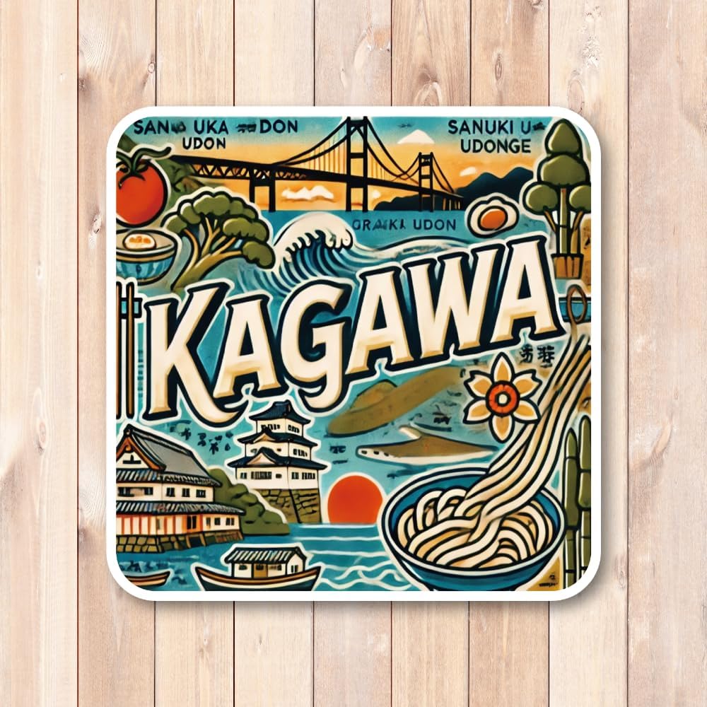 Shikoku Region China, Local Sticker Designed to depict Birdcastle, Shimane, Okayama, Hiroshima, Yamaguchi, Kagawa, Tokushima, Ehime, and Kochi. Ideal for Travel and Tourism Souvenirs, Suitcases, Laptops, Water Bottles