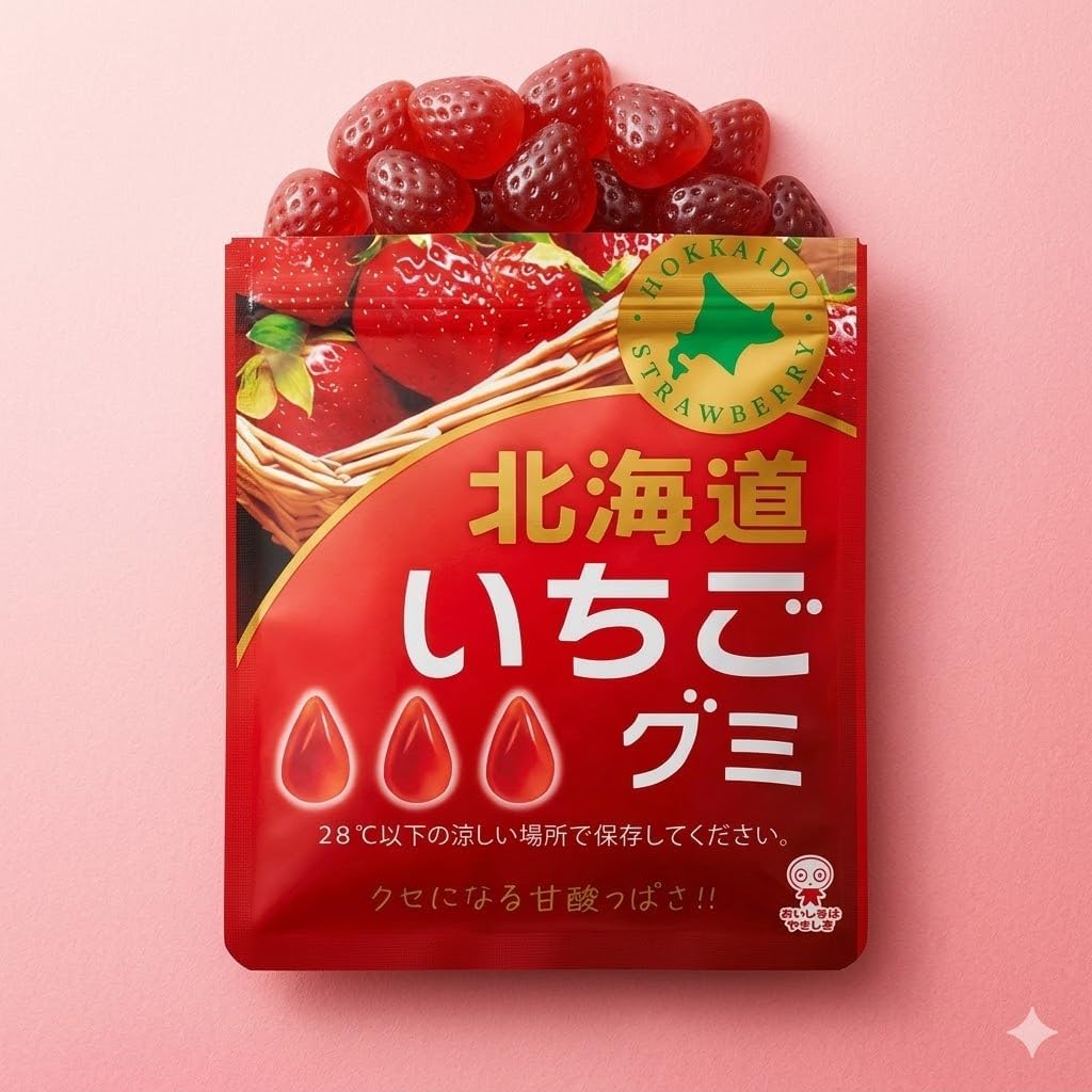 Hokkaido Limited Flavor Sugar (Strawberry Gummy) 1.4 oz (40 g) x 9 Bags
