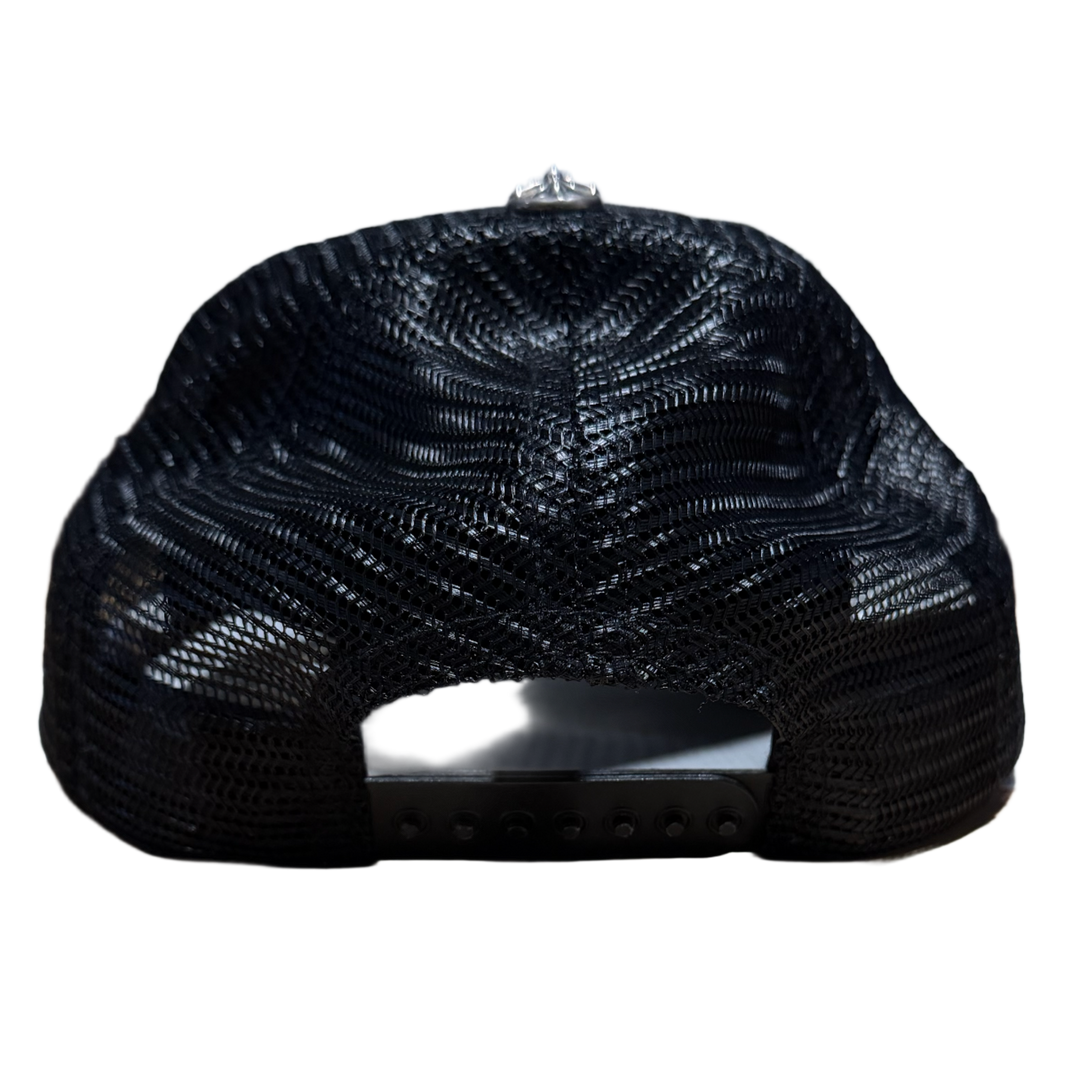 CHROME HEARTS 'FUCK' WHITE LEATHER PATCH VINTAGE TRUCKER HAT
