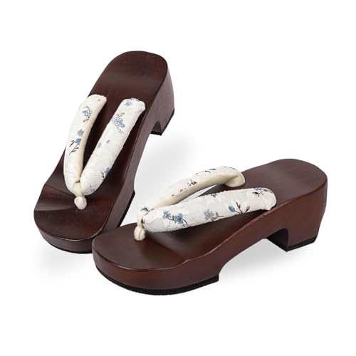 Amemari Women's Heel Clogs, Yukata, Thick Bottom, Style Up, Arch Fit, Painless, Embroidery, Lace, Thong, Half Moon Type, Heels, Fashionable, Puffy Thong, Yukata, Sandals, Yukata Accessories, Dull