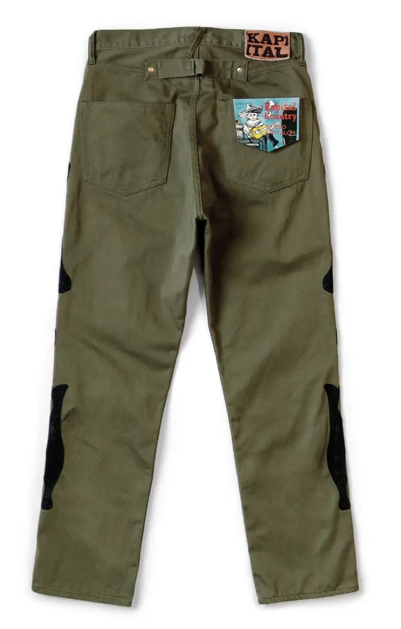 KAPITAL 'SKELETON' OLIVE PANTS