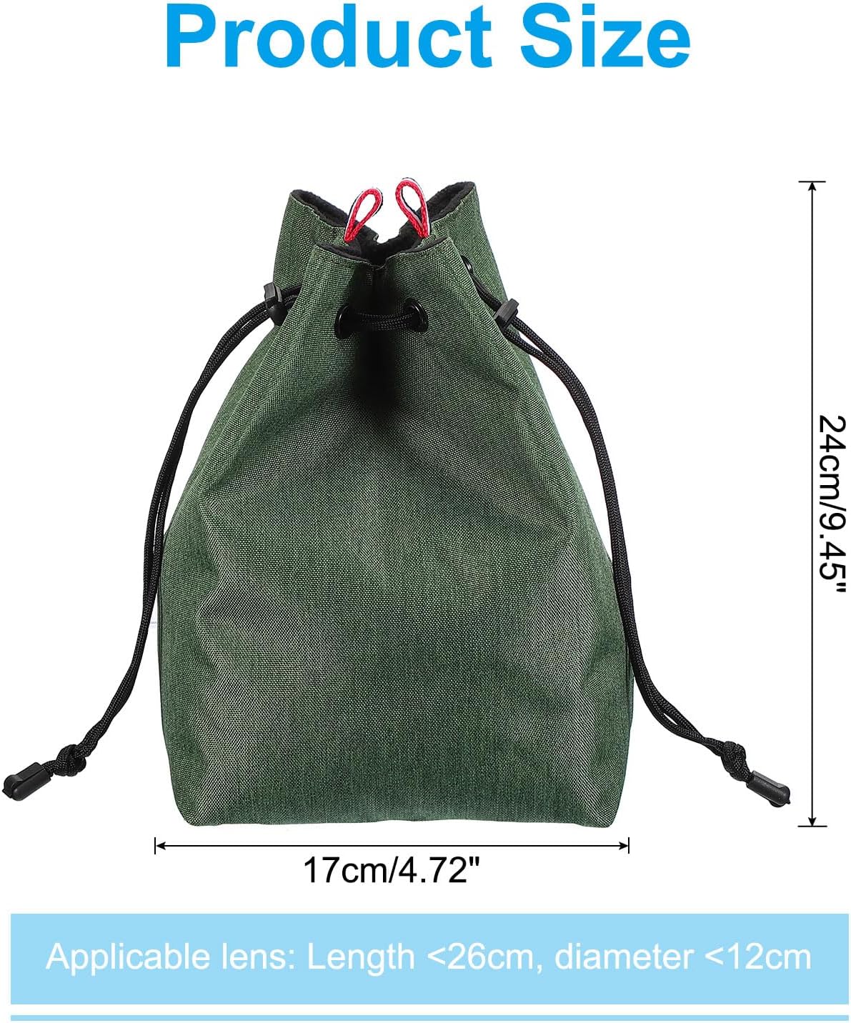 PATIKIL Drawstring Camera Bag 6.69"x4.72"x0.12" Waterproof Camera Drawstring Shoulder Bag with Camera Strap for Nikon DSLR Camera Lens Green