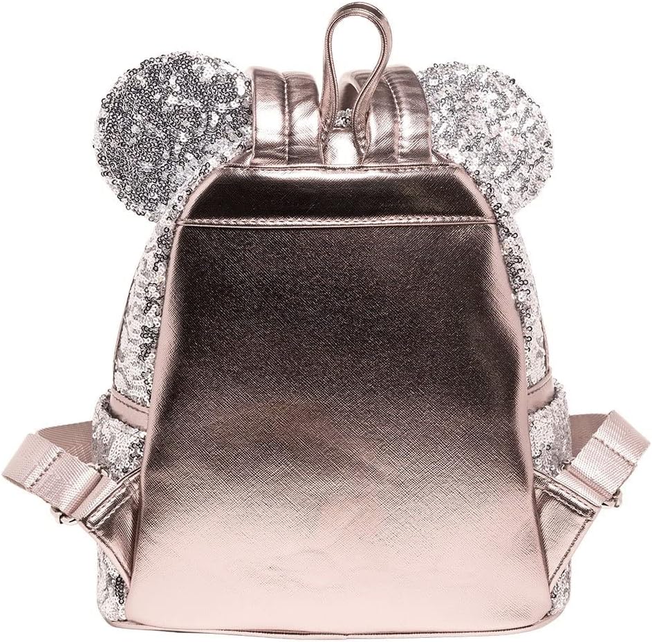 Loungefly Mini mochila de lentejuelas plateadas de Minnie Mouse de Disney
