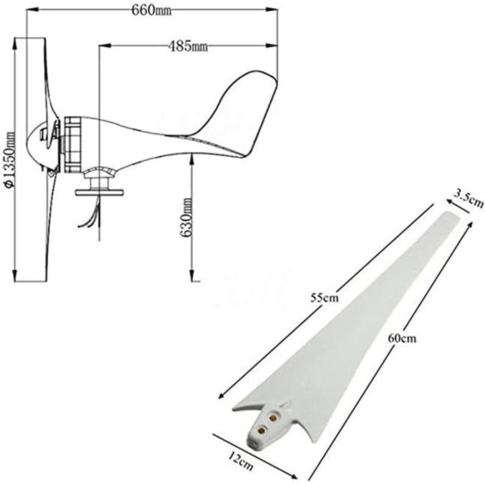 風力タービン、12Vまたは24V DCオートマッチ 小型風力タービンジェネレーター ホームライトまたはボート用、ウィンドコントローラーギフト、12V (12V)