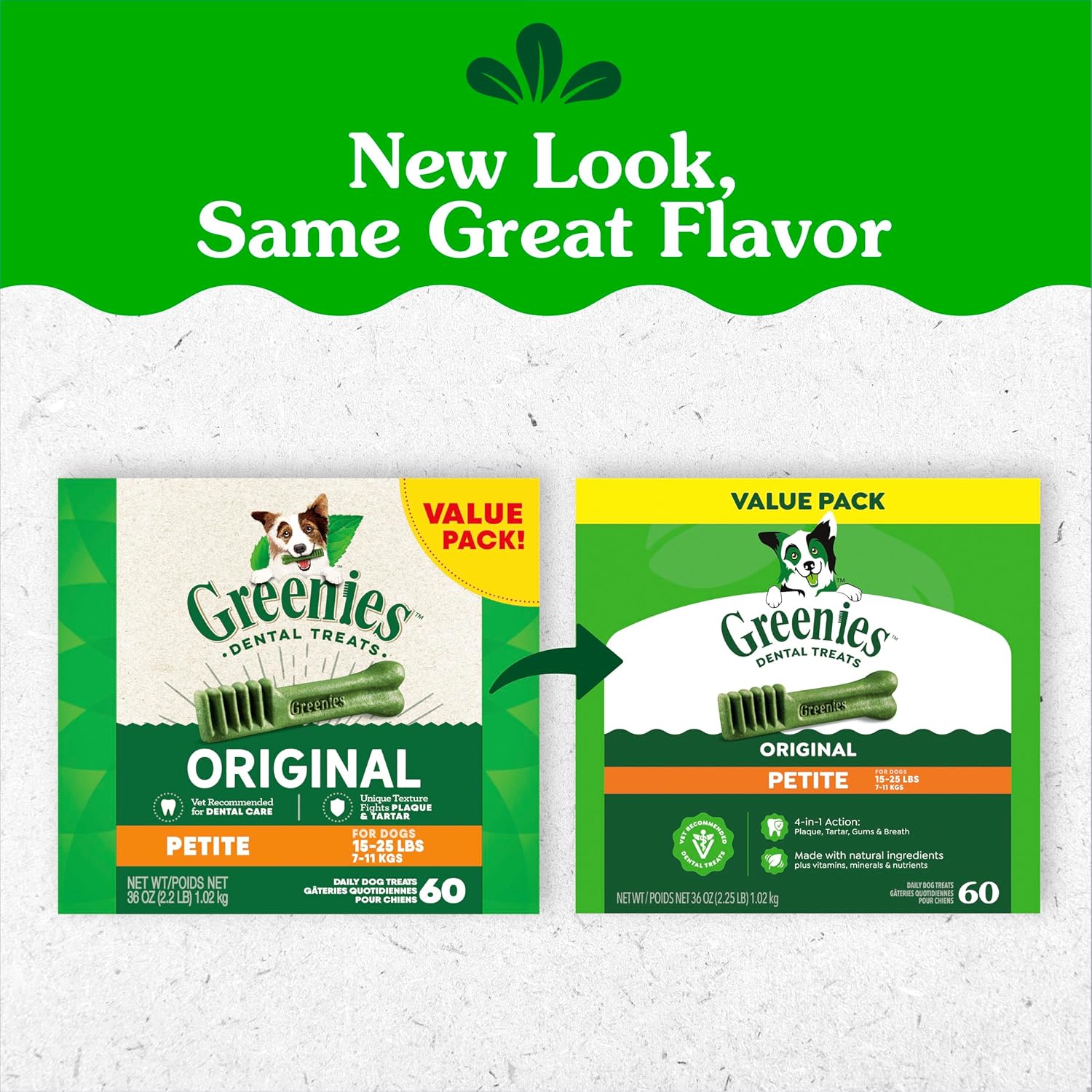 Greenies - Golosinas naturales para la salud dental de perros pequeños, sabor original, paquete de 36 onzas (60 unidades)