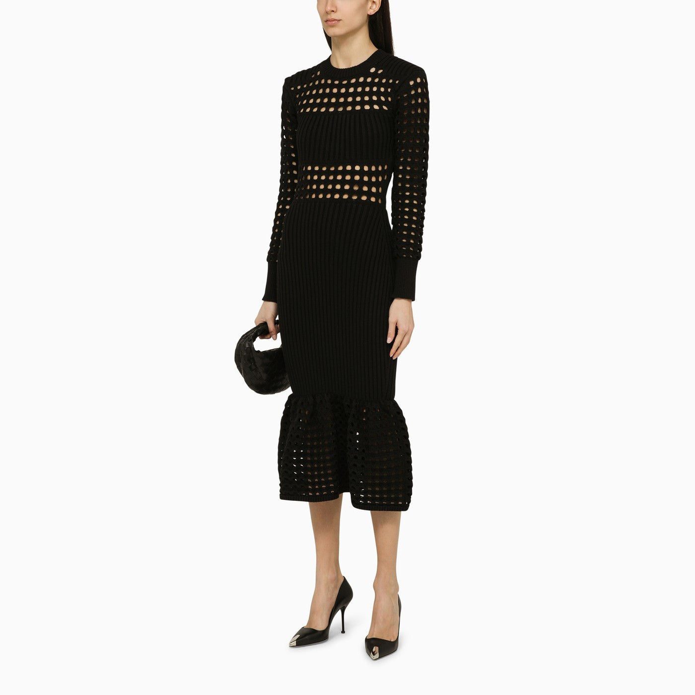 Alexander McQueen アレクサンダー・マック・クイーン・ブラック・ニット・ミディ・ドレス - Image 2
