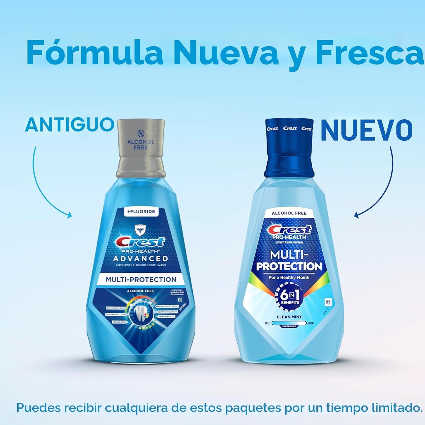 Crest Enjuague bucal Pro Health Multi-Protection, 1L, paquete de 2, beneficios 6 en 1, sin alcohol, reparación de esmalte, ambientador de aliento, anti caries, enjuague bucal con flúor, tratamiento para el mal aliento para adultos, contiene CPC