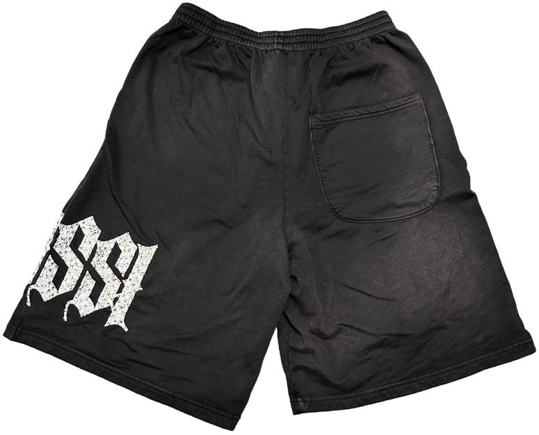 BOSSI 'WHITE SWIRL' FADED RHINESTONE SWEATSHORTS