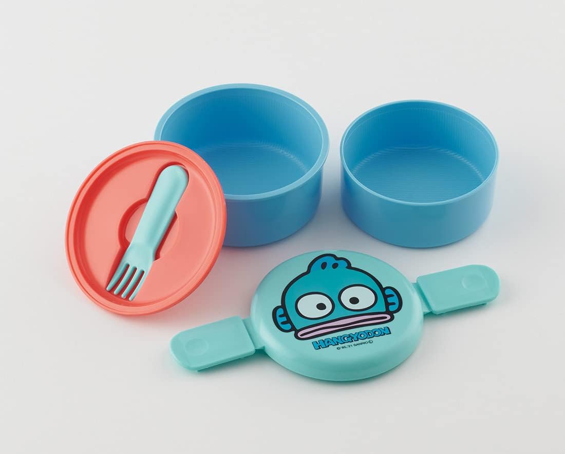 Skater ONWR1AG-A Antibacterial 2-Tier Lunch Box with Fork, Round, Onigiri Case, 500ml, Made in Japan, Microwave Safe, Sanrio Hangyodon