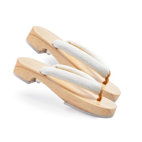 Amemari Women's White Wood Yukata, Lace, Embroidery, Mimosa Embroidery, Fashionable, Painless, Plump Thong, One-class Top Clogs, Beautiful Wood Geta, Yukata Accessories, Dull Color, Thong, Clogs