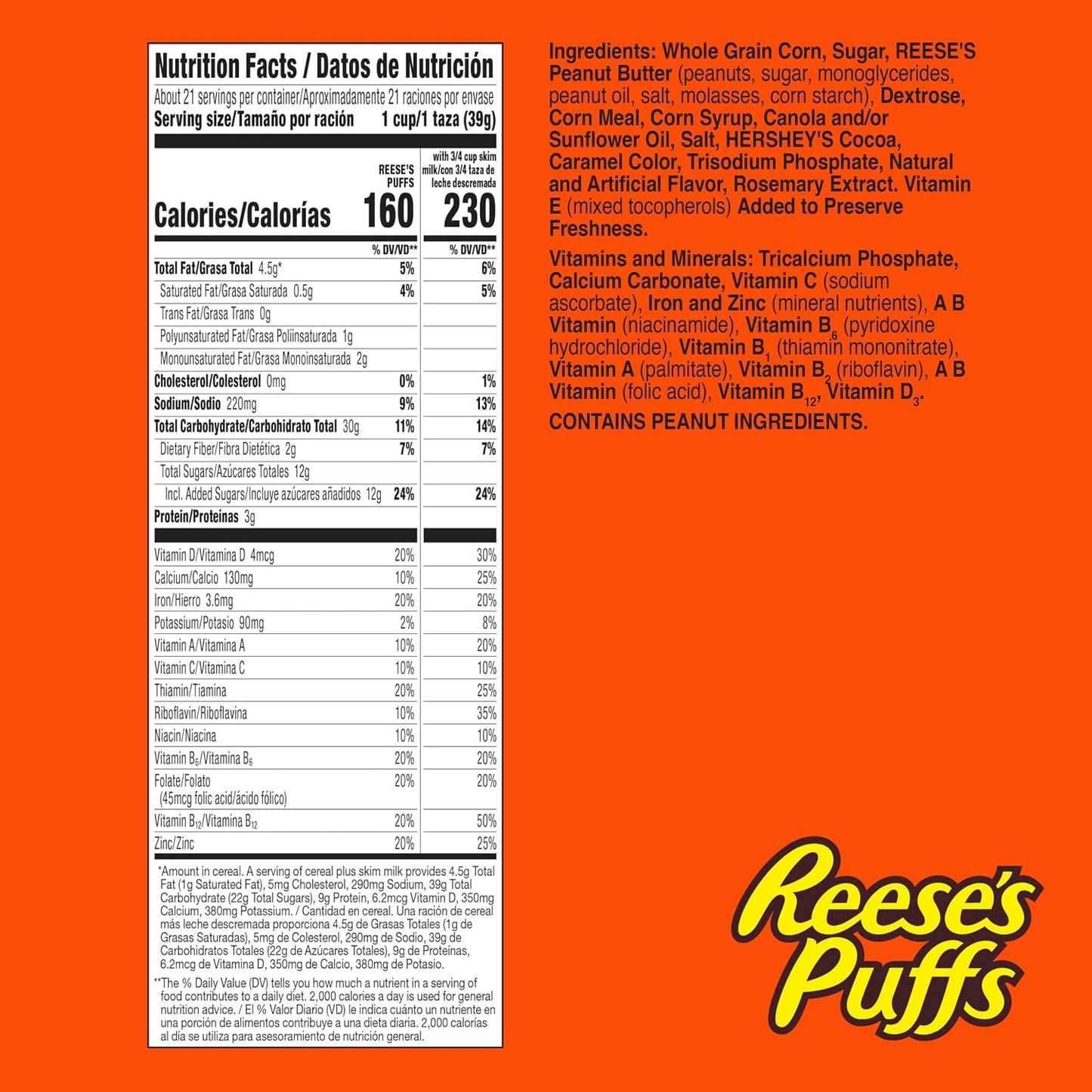 REESE’S PUFFS Chocolatey Peanut Butter Cereal, Kid Breakfast Cereal, Giant Size, 29 oz