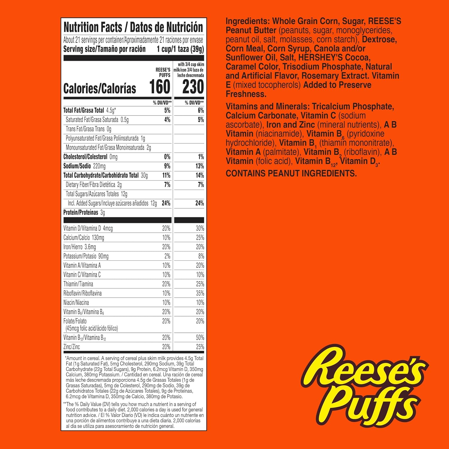 REESE’S PUFFS Chocolatey Peanut Butter Cereal, Kid Breakfast Cereal, Giant Size, 29 oz