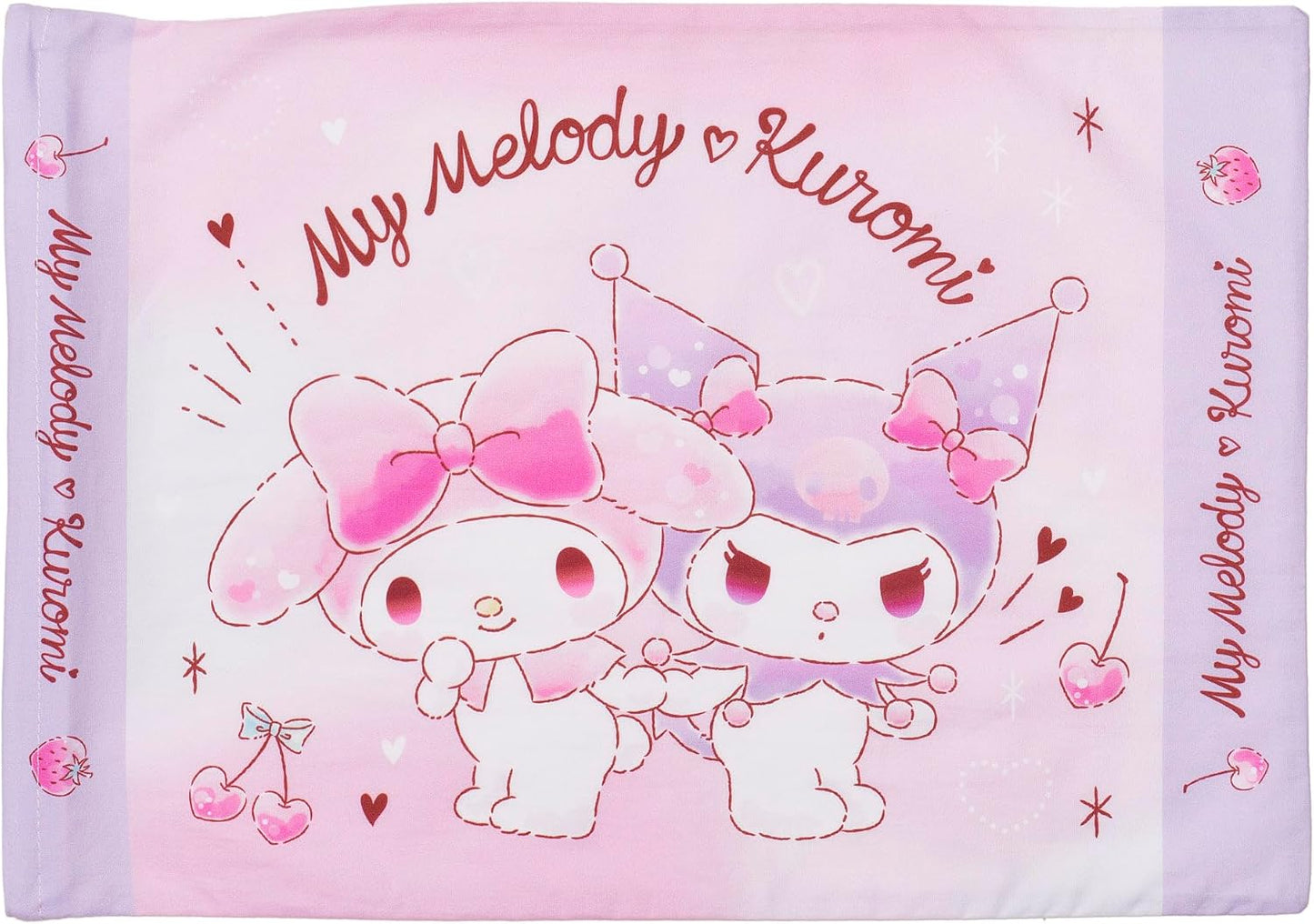 MORiPiLO Children's Pillow, Low Profile, My Melody and Kuromi, Sanrio Characters, Love Love Pink, Approximately 11 x 15.4 inches (28 x 39 cm), Skin-friendly 100% Cotton Fabric, Washable, Cover