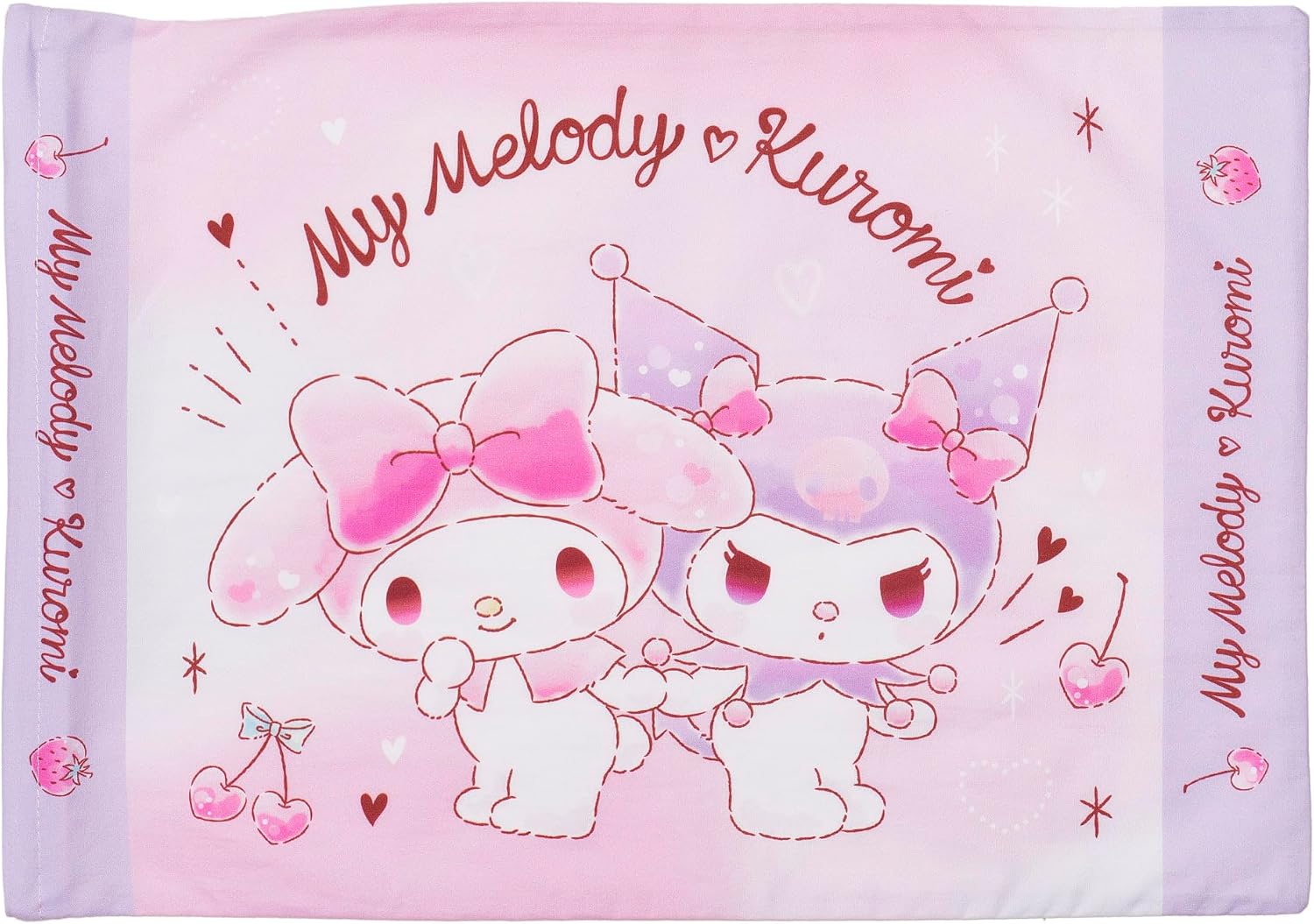 MORiPiLO Children's Pillow, Low Profile, My Melody and Kuromi, Sanrio Characters, Love Love Pink, Approximately 11 x 15.4 inches (28 x 39 cm), Skin-friendly 100% Cotton Fabric, Washable, Cover