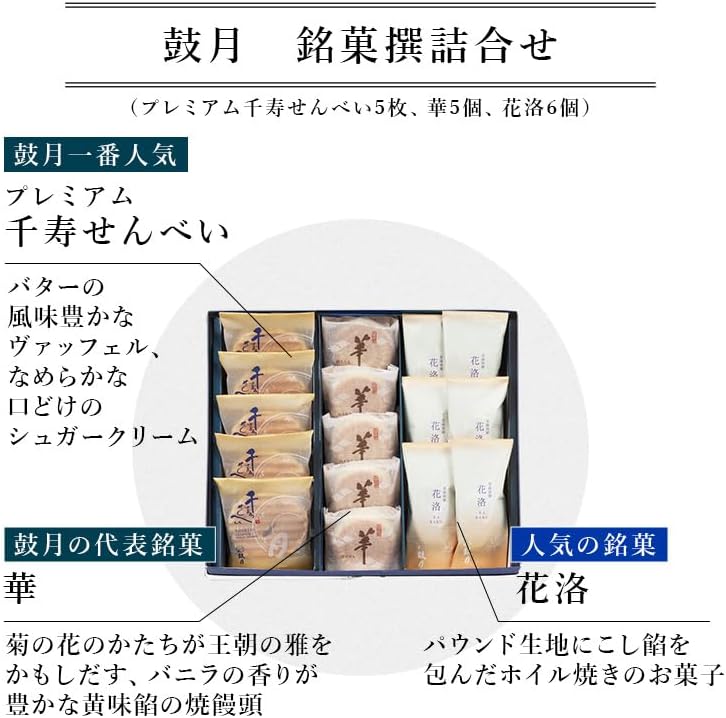 Kogetsu Japanese Confectionery Kyoto Famous Assortment Gift (Premium Senbei Crackers 5 pieces, Hana 5 pieces, Hanaraku 6 pieces) / Kyoto Japanese Confectionery Gift for Year-end, Thanks, Celebration | School Entrance Celebration, Graduation Transition
