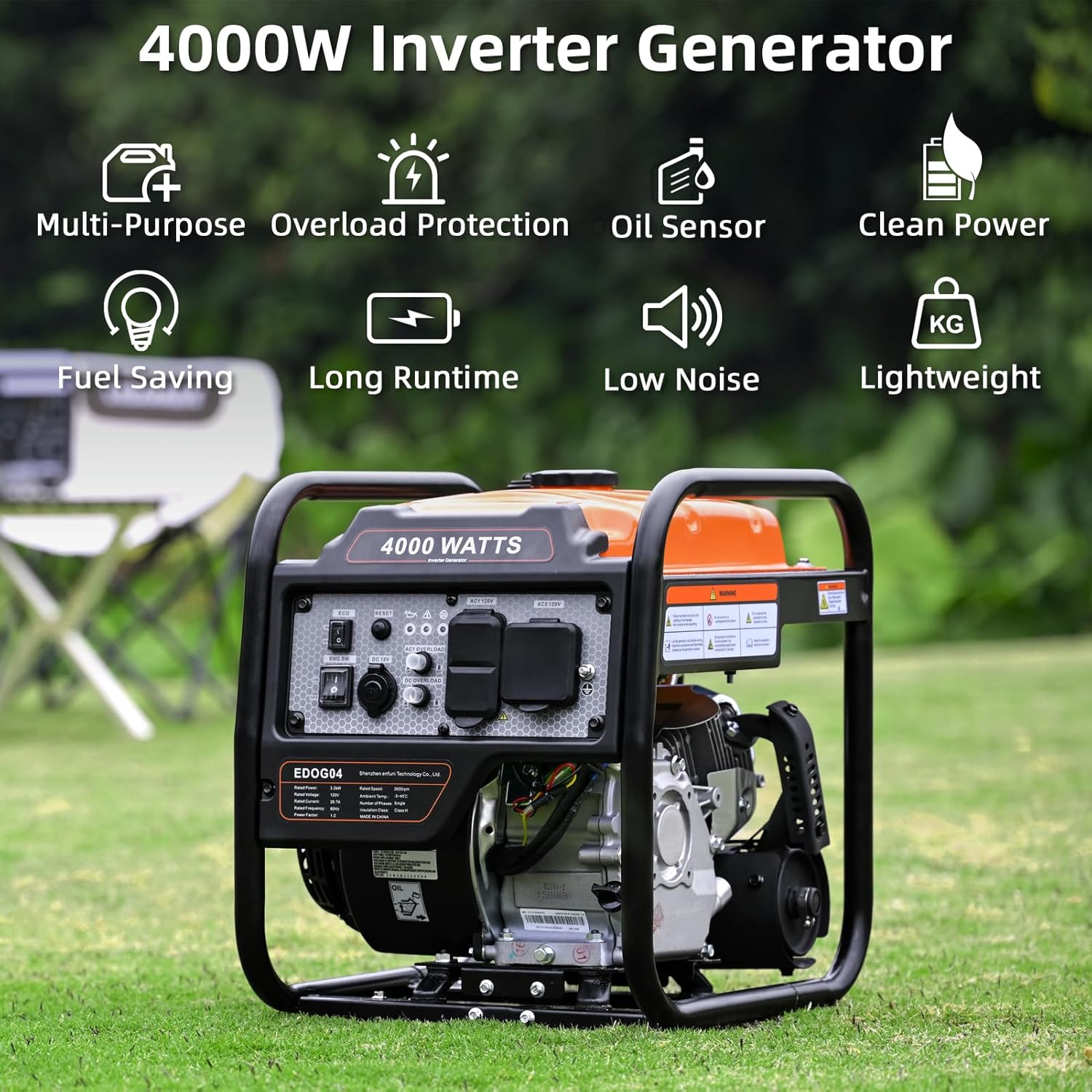 Power Equipment 4000 Watt Inverter Generator Gas Powered Portable Open Frame Generator Low Noise ECO Mode and Inverter Technology RV Compatible Emergency Home Backup