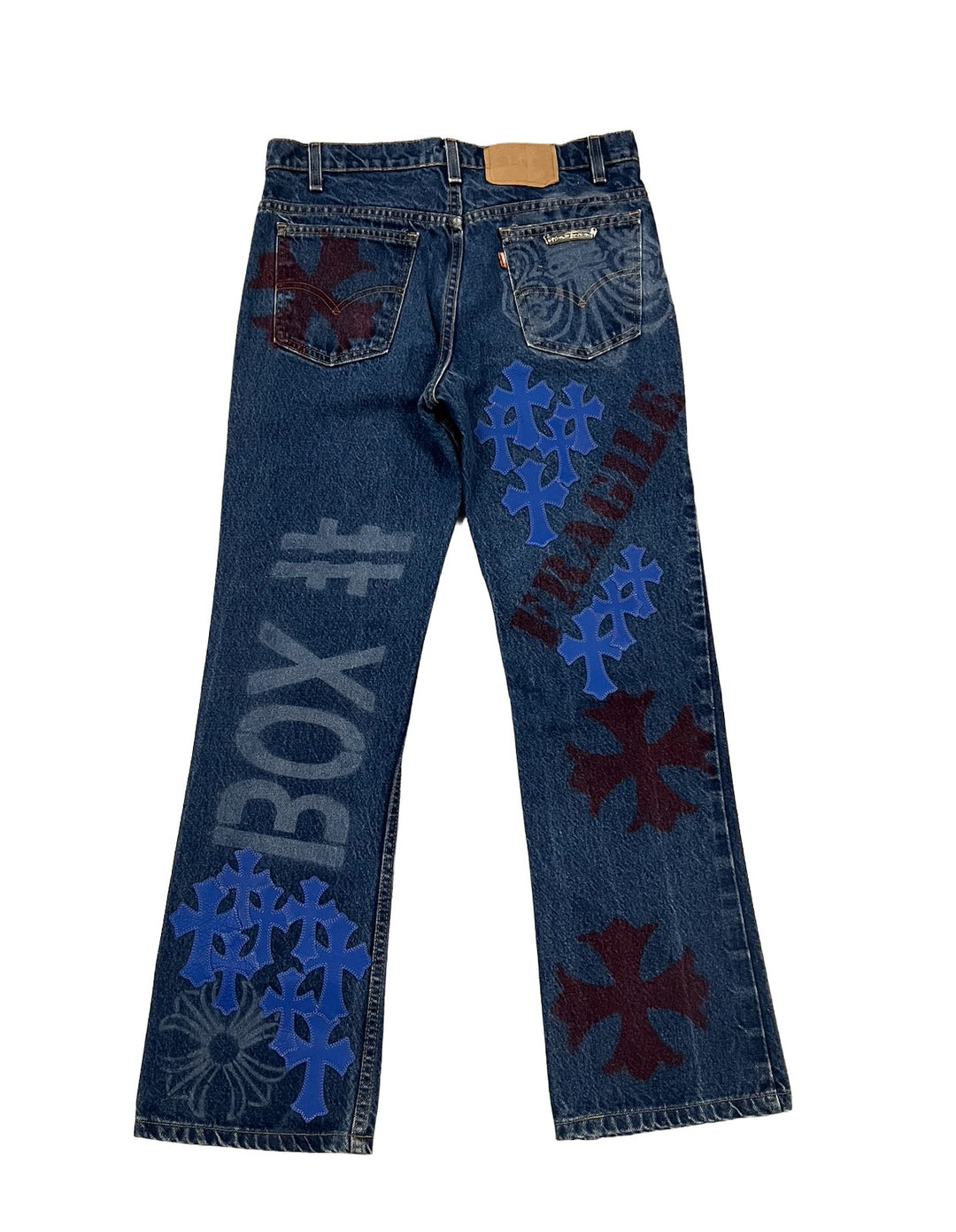 CHROME HEARTS 'FLEUR STENCIL 30 PATCH' BLUE JEANS