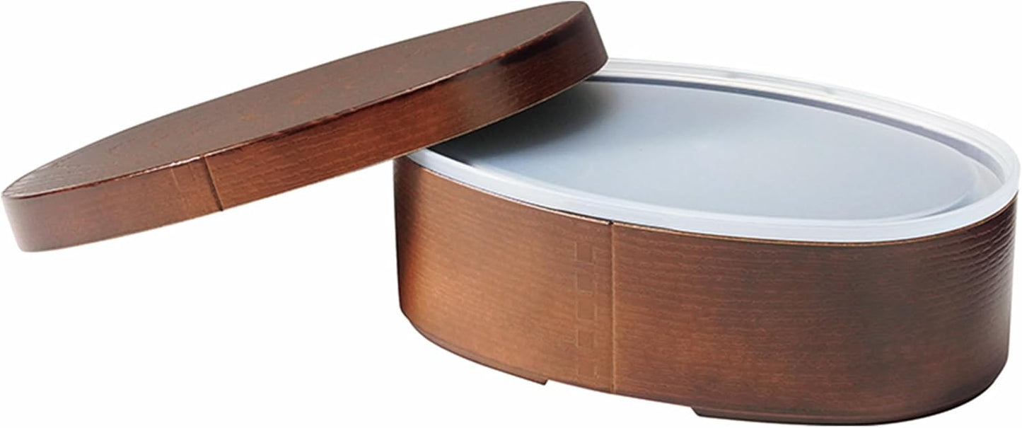 Kakusee Curved Wappa Style Bento Box, Oval Type, 16.9 fl oz (500 ml), Made in Japan, Dishwasher and Microwave Safe, Middle Lid, Rubber Band Included, Men's and Women's, Stylish, Lunch Box, Company