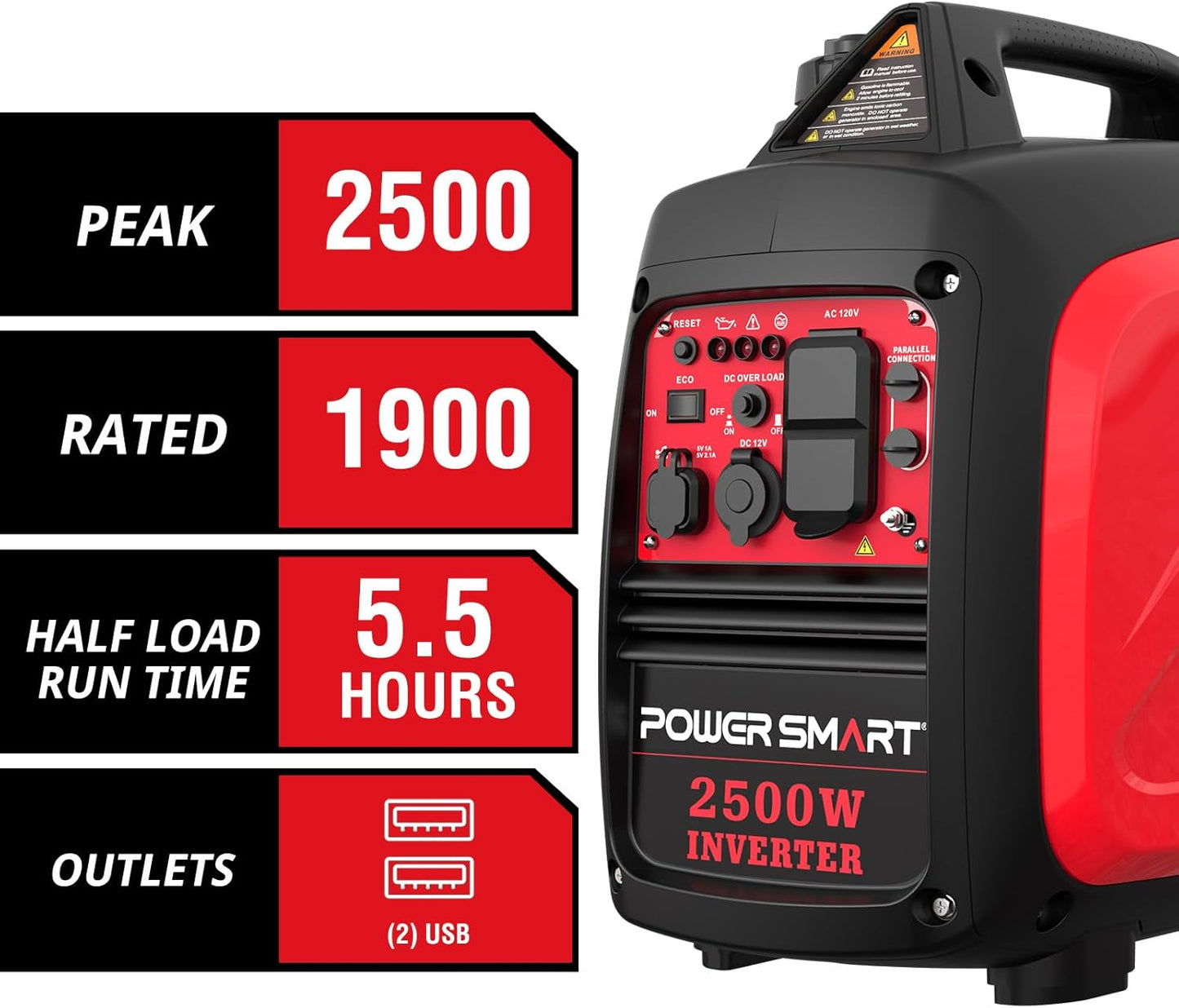 PowerSmart 2500 Watt Portable Gas Inverter Generator Ultra Quiet Camping Tailgate Home Emergency (PS5020W)