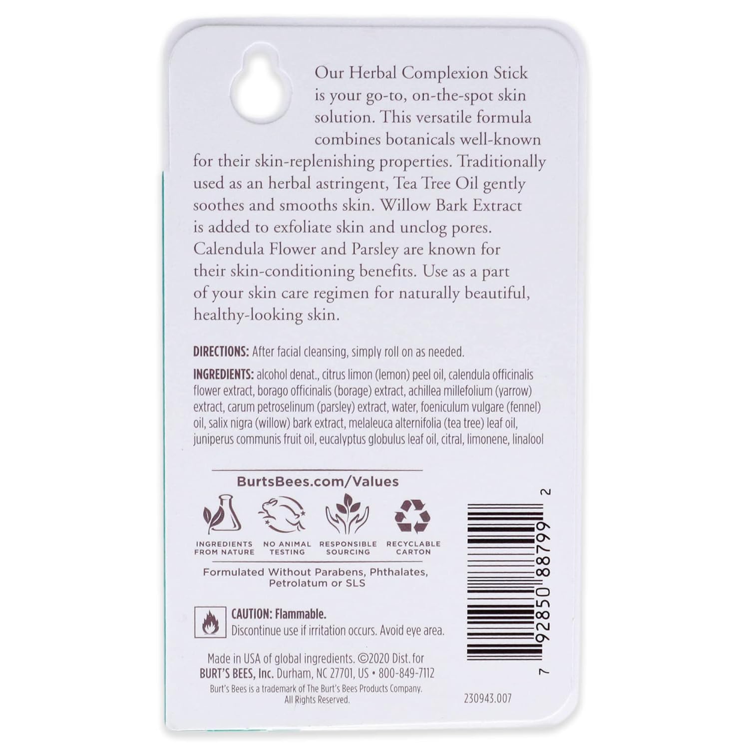 Burts Bees Herbal Blemish Stick Tratamiento Unisex 0.26 oz