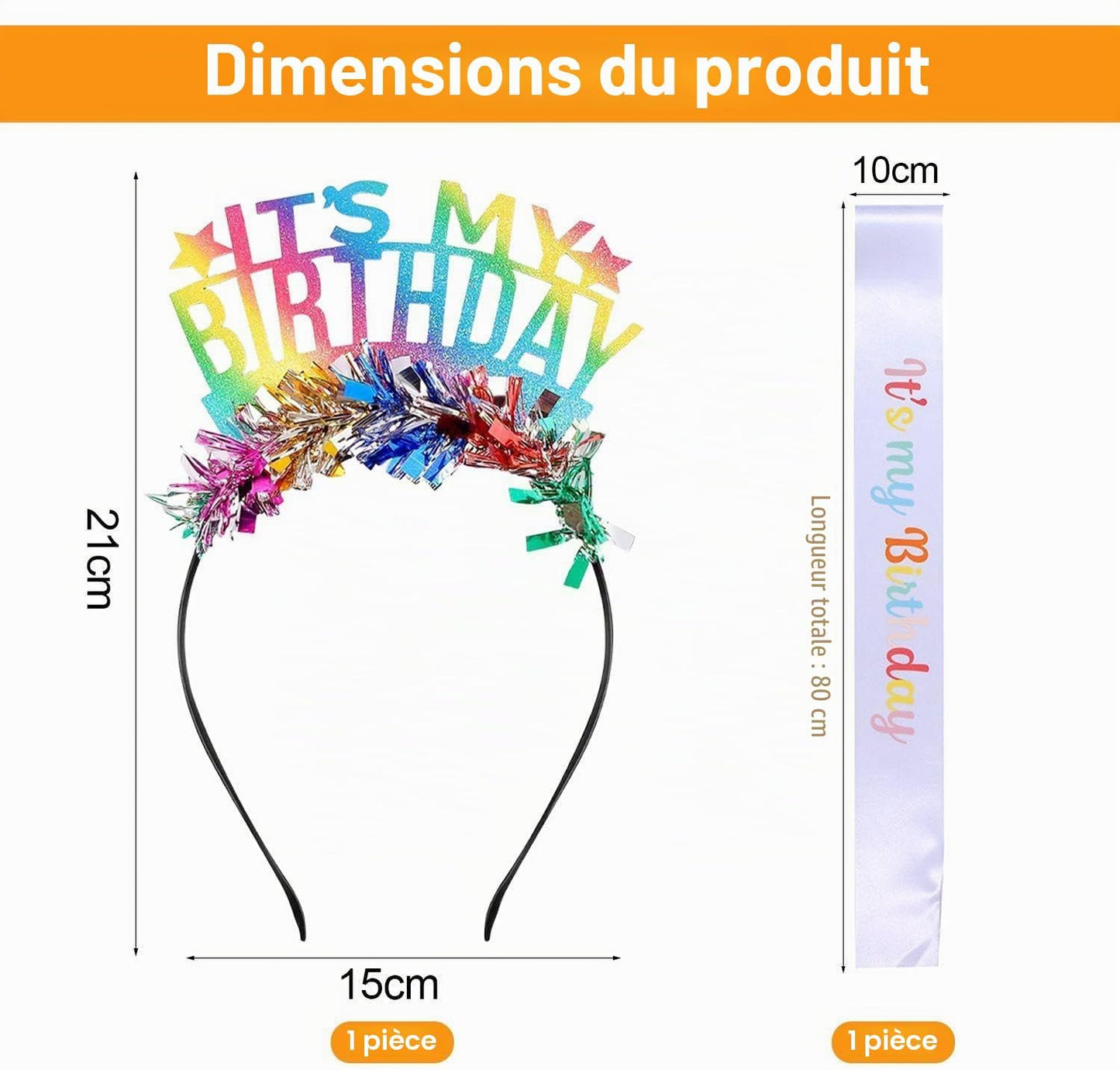 1 Birthday Headband and 1 Ribbon, Shiny Colorful Headbands, Birthday Party Accessories, Birthday Costume Accessories