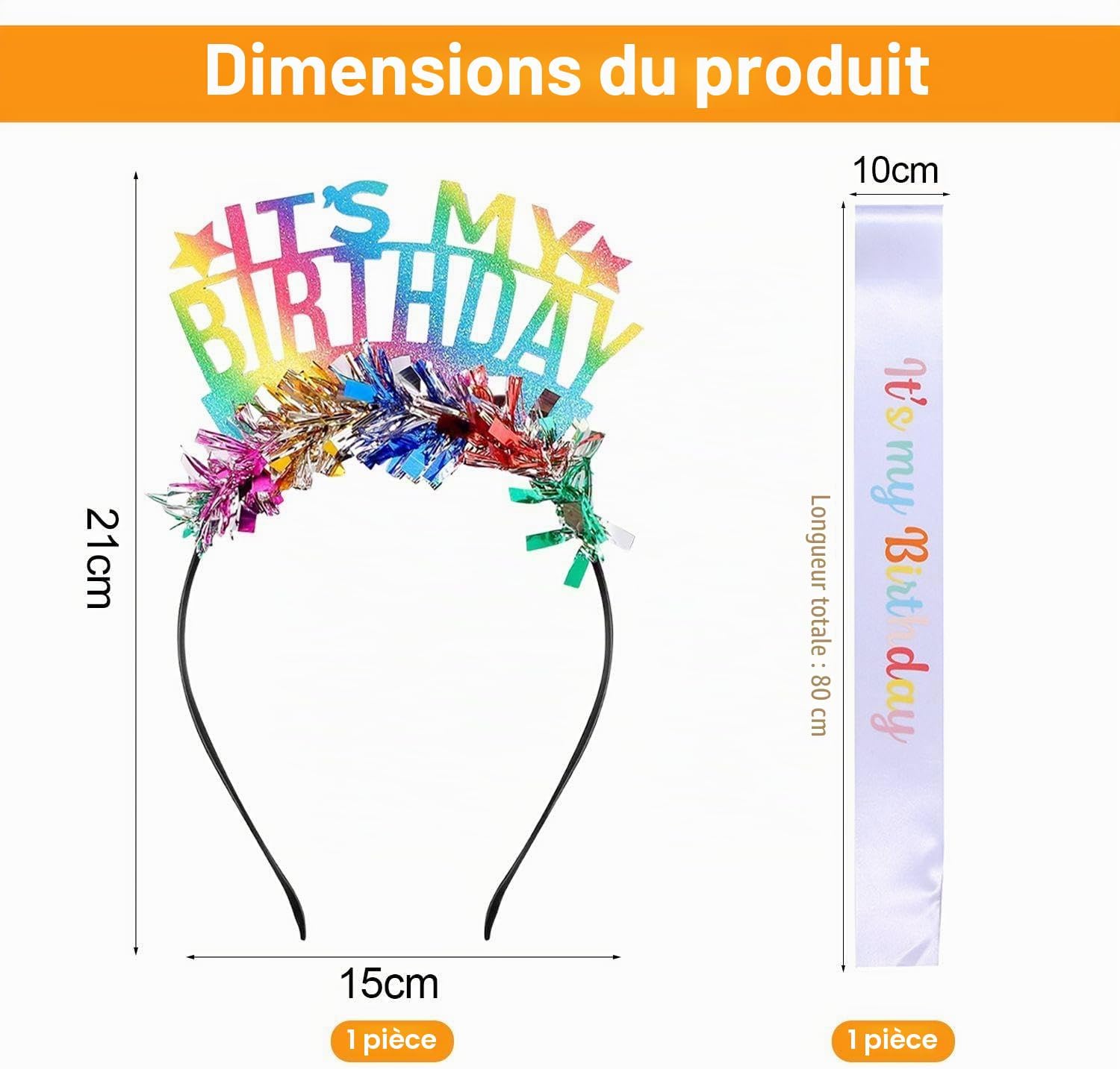1 Birthday Headband and 1 Ribbon, Shiny Colorful Headbands, Birthday Party Accessories, Birthday Costume Accessories