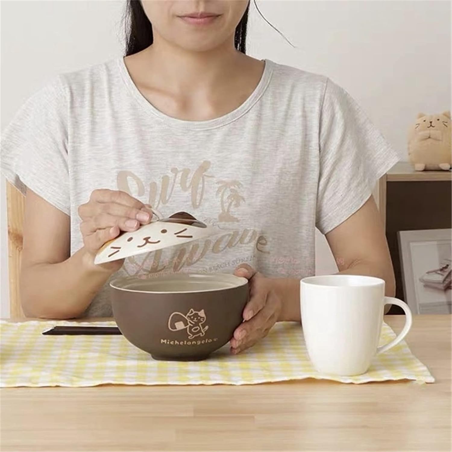Tableware, Udon, Buckwheat Ceramic Rice Bowl, Instant Noodle Bowl, Soup Bowl, Home, Restaurant, Ramen, Commercial Use (Color : Brown, Size: One Size)