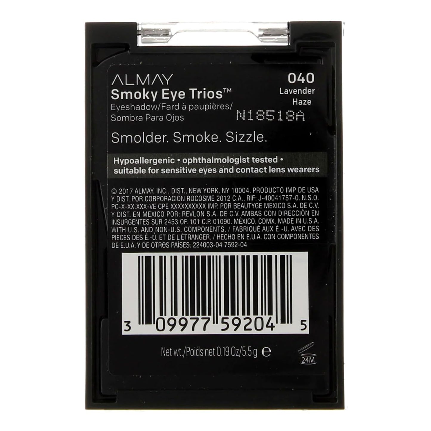 Almay Shadow Trio Paleta, maquillaje de sombra de ojos ahumada de larga duración, tres tonos, hipoalergénico, 040 Lavender Haze, 0.087 onzas