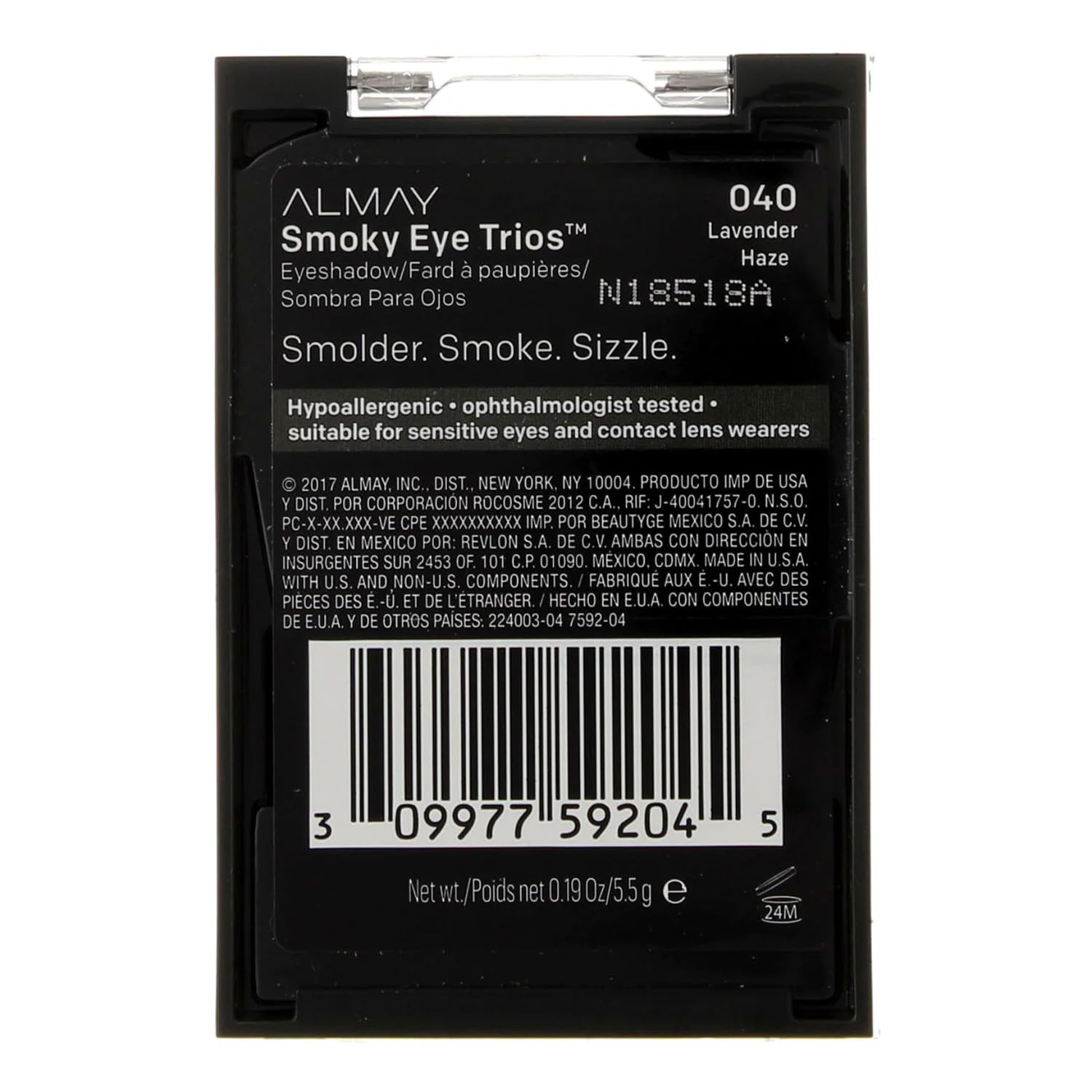 Almay Shadow Trio Paleta, maquillaje de sombra de ojos ahumada de larga duración, tres tonos, hipoalergénico, 040 Lavender Haze, 0.087 onzas