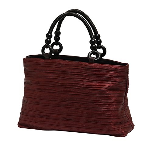Hasegawa Pleated Processed Kimono Western Style Handbag (Red, Gray, Black) M/S Made in Japan