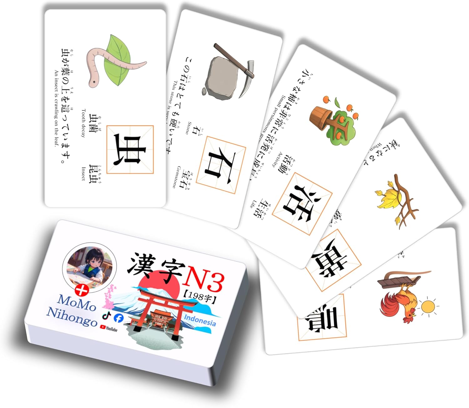 N3 - JLPT N3 Kanji Flashcards Test Japanese Language Proficiency with Indonesian (日本語能力試験)