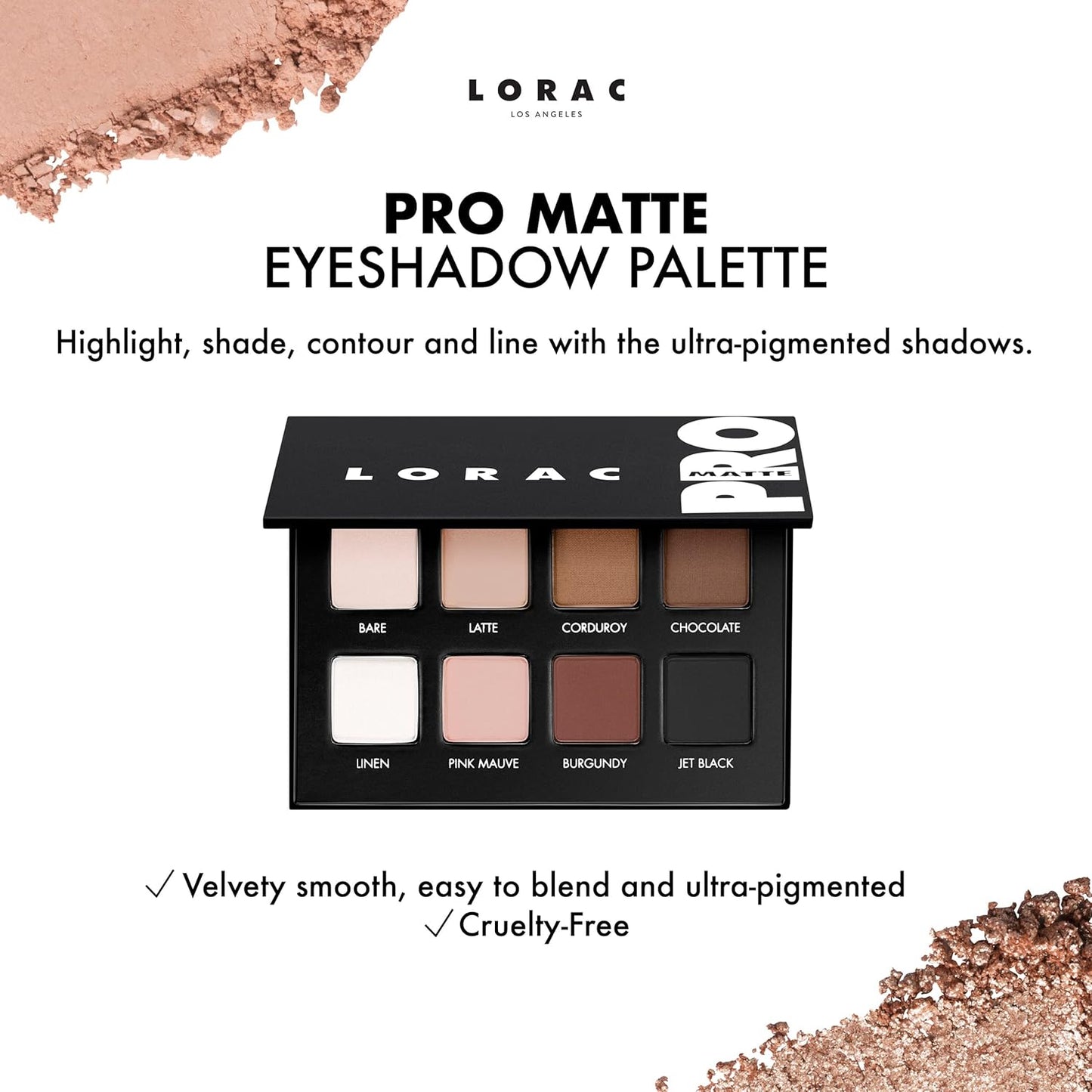 LORAC PRO - Paleta de sombras de ojos mate y brillante, metálico de alta pigmentación, espejo compacto