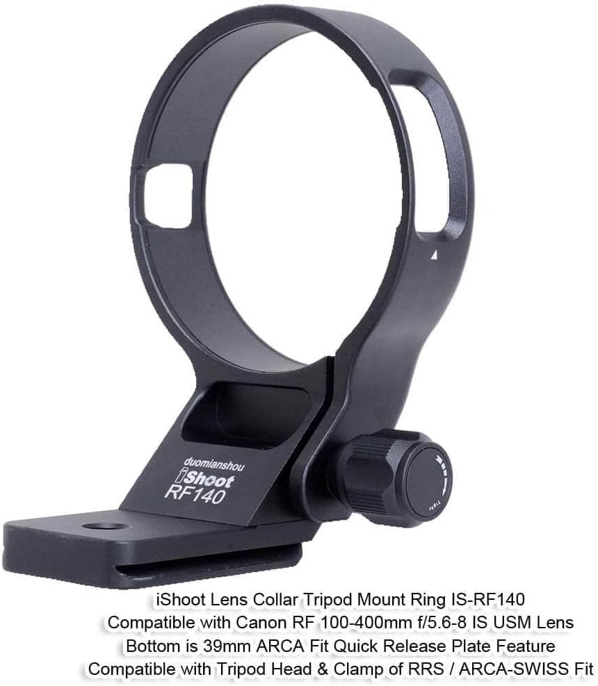 iShoot Metal Camera Ring Tripod Mount Ring, Lens Support Collar, Lens Bracket Collar, Tripod Socket, Compatible with Canon RF 100-400mm f/5.6-8 IS USM, Bottom is Quick Release Plate with 1/4 3/8 Screw