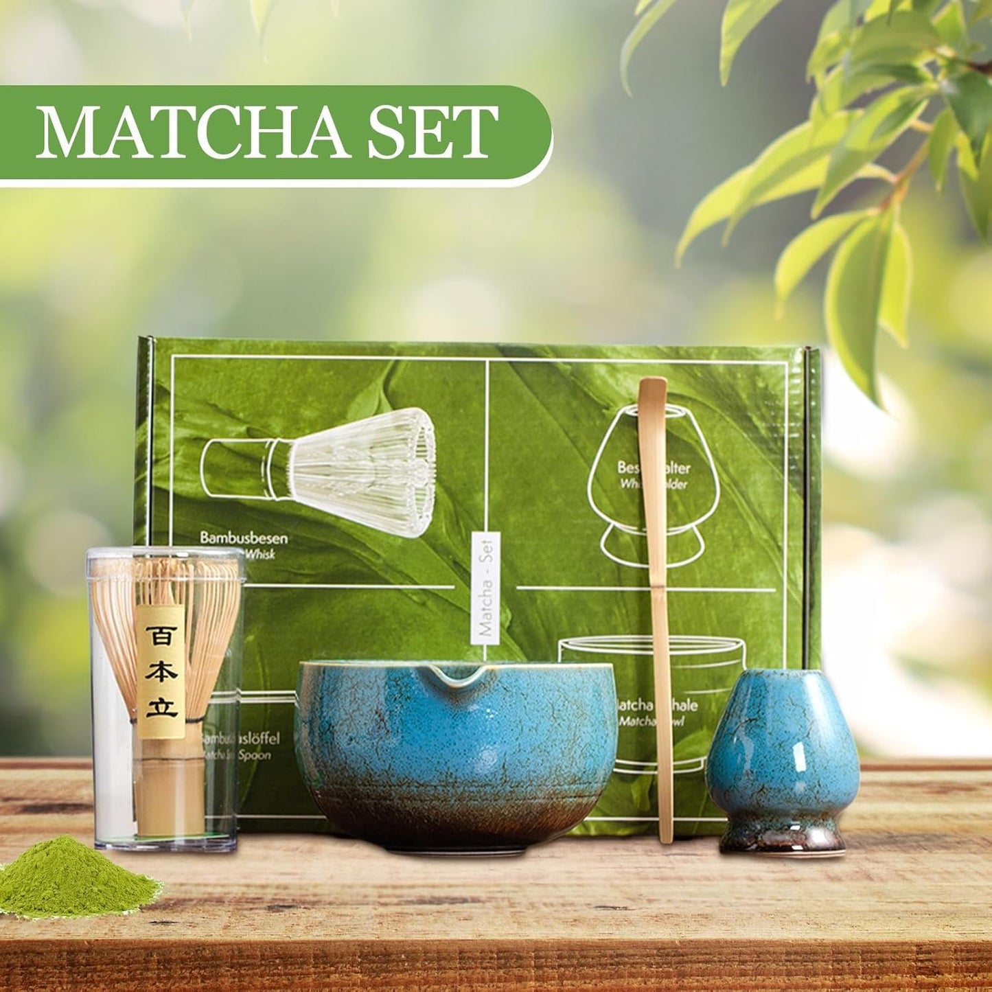 Matcha Tea Set, Tea Ceremony Kit - 4 Piece Traditional Tea Utensil Set for Girls, Men, Women, Home Use, Birthday, Christmas, Gift, Present, Celebration, Anniversary, Japanese Style, Handmade, Beginner