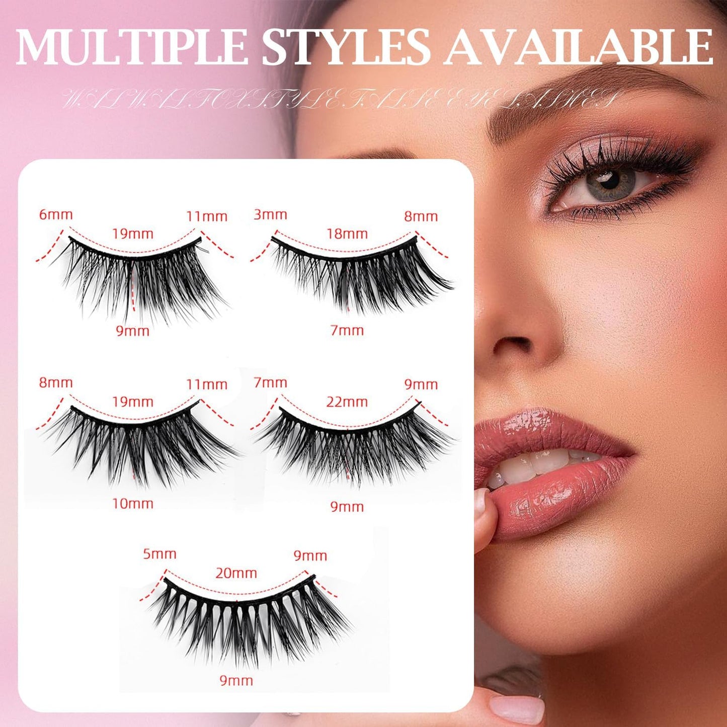 WALWAL False Eyelashes - Natural Curly 3D Volume Fake Mink Eyelashes, Perfect for Cat Eye Makeup! Fluffy, Light and Attractive (Half Eyelash Style C, 10 Pairs)