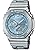 Casio G-Shock Octagon Light Blue Stainless Steel Watch GM2110D-2A, Silver, Modern, Silver, Modern