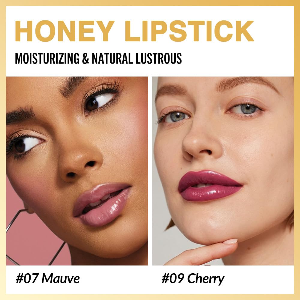 Honey Lipstick - Bálsamo labial tintado, mancha labial hidratante transparente para todos los tonos de piel (A-2Pcs-07 Mauve+09 Cherry, 2 unidades (paquete de 1))